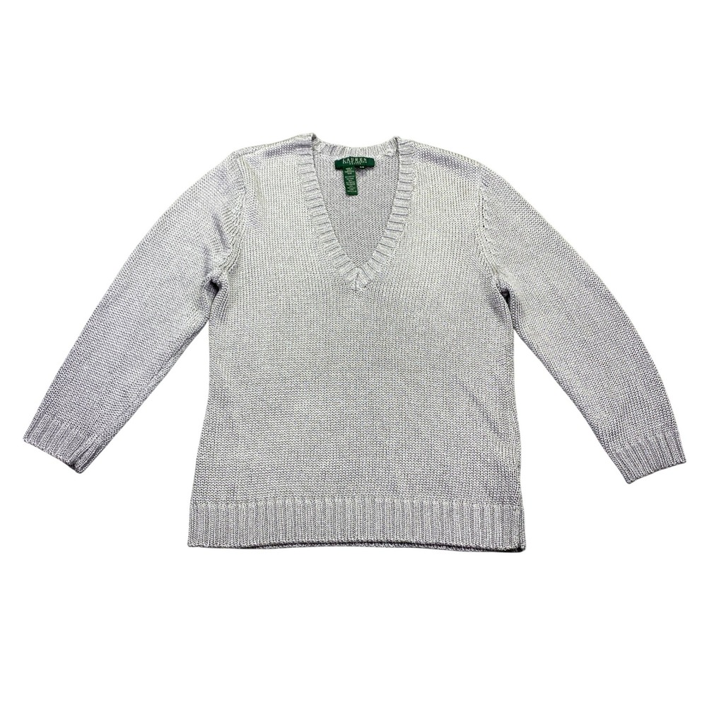 Lauren Ralph Lauren Light Gray V-Neck Sweater